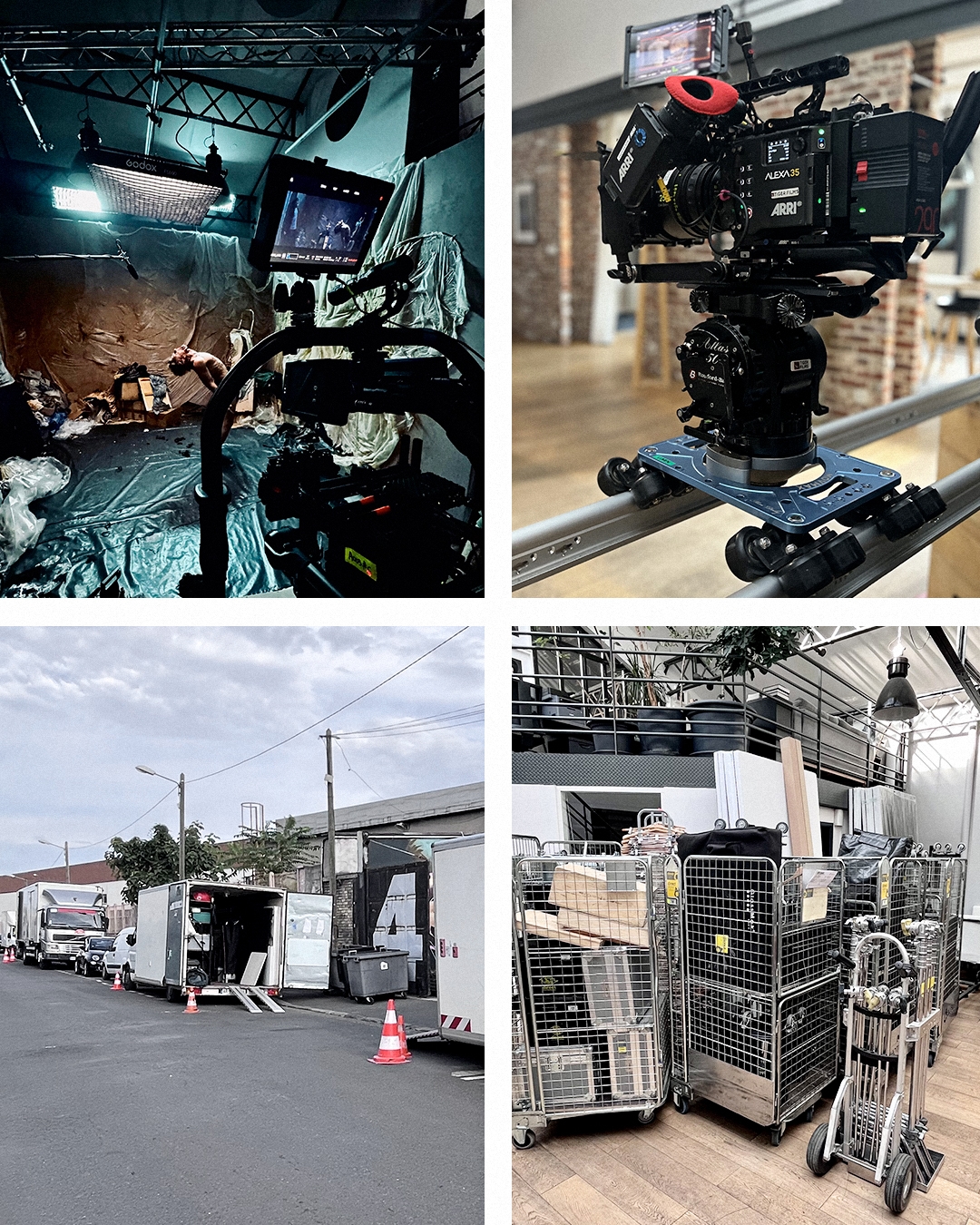 Logistique de production au Loft Grand Central : camions techniques, travelling et retour vidéo, près de Paris Logistique de production au Loft Grand Central : camions techniques, travelling et retour vidéo, près de Paris