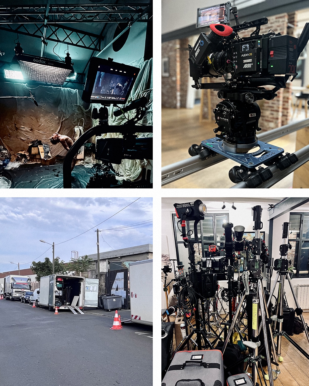 Logistique de production au Loft Grand Central : camions techniques, travelling et retour vidéo, près de Paris Logistique de production au Loft Grand Central : camions techniques, travelling et retour vidéo, près de Paris